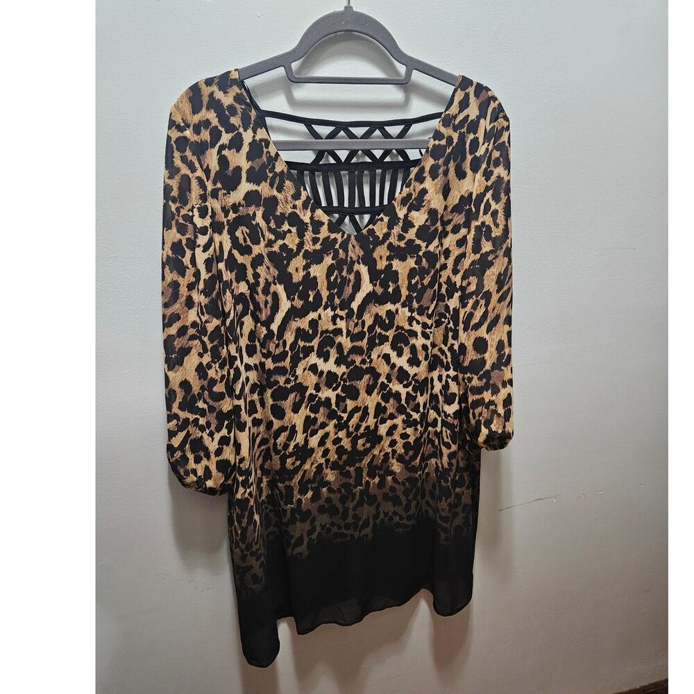 Thalia Sodi Leopard Print Dress XL Lattice Back Ombre Shift 3/4 Sleeve NWOT